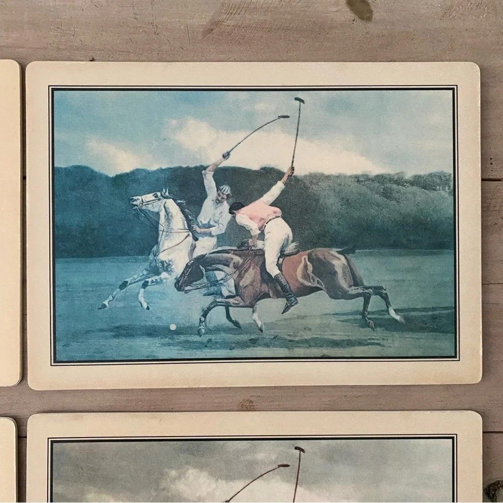 Set of 8 Vintage Polo Players Placemats and Coasters - Picture 4 of 16
